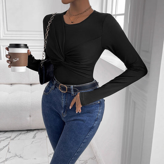 Damen Figurbetontes Langarmshirt mit Twist-Detail und Rundhalsausschnitt Nord Taschen