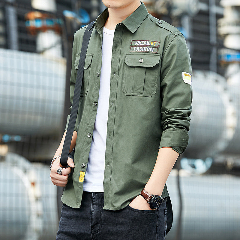 Herren Overshirt im Military-Utility-Stil mit Schulterpatten, Brustklappen und leichtem Baumwollmix Nord Taschen