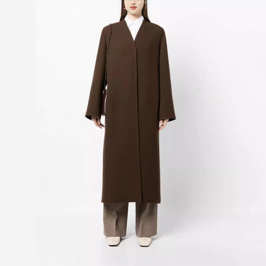 Damen Maxilanger minimalistischer Mantel mit verdeckter Front und kastiger Schulter Nord Taschen