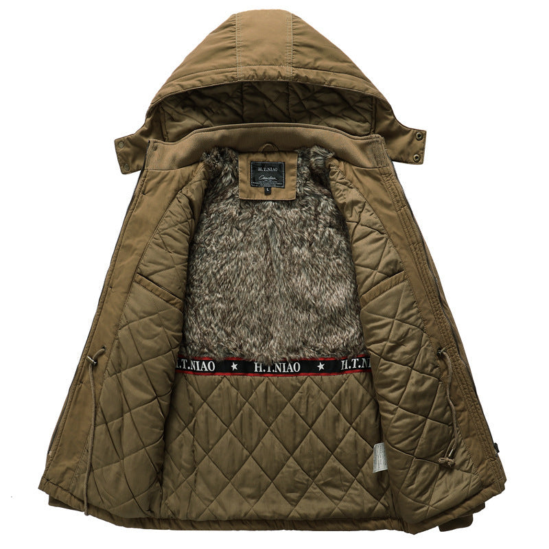 Herren Canvas-Parka mit gesteppter Thermofütterung, Kunstfell-Innenfutter und Kapuze Nord Taschen