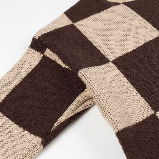 Damen Oversize-Strickpullover mit großem Karo‑Muster und geripptem Saum Nord Taschen