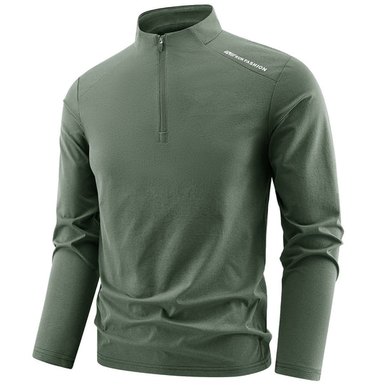 Herren Sportliches Langarm-Halbzip-Laufshirt mit Stehkragen und Funktionsmaterial Nord Taschen