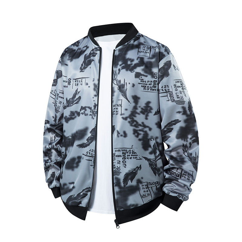 Herren Bomberjacke mit Allover‑Federprint, Satinoptik und geripptem Kragen Nord Taschen