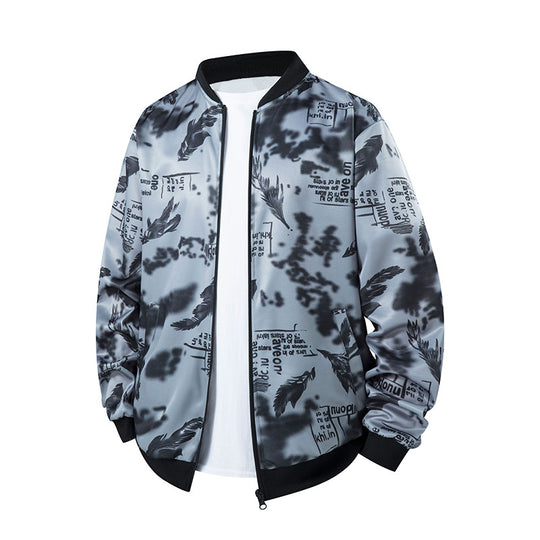 Herren Bomberjacke mit Allover‑Federprint, Satinoptik und geripptem Kragen Nord Taschen