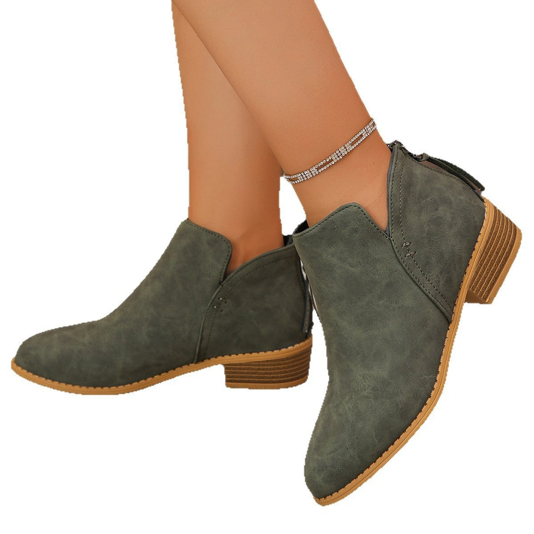 Damen Knöchelstiefel aus Veloursoptik mit niedrigem Blockabsatz und Rückreißverschluss Nord Taschen