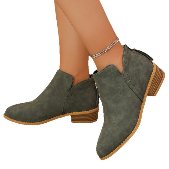 Damen Knöchelstiefel aus Veloursoptik mit niedrigem Blockabsatz und Rückreißverschluss Nord Taschen