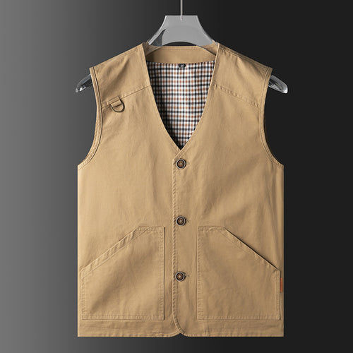 Herren Ärmellose Utility‑Weste mit V‑Ausschnitt, Baumwoll‑Canvas, Knopfleiste und großen Fronttaschen Nord Taschen