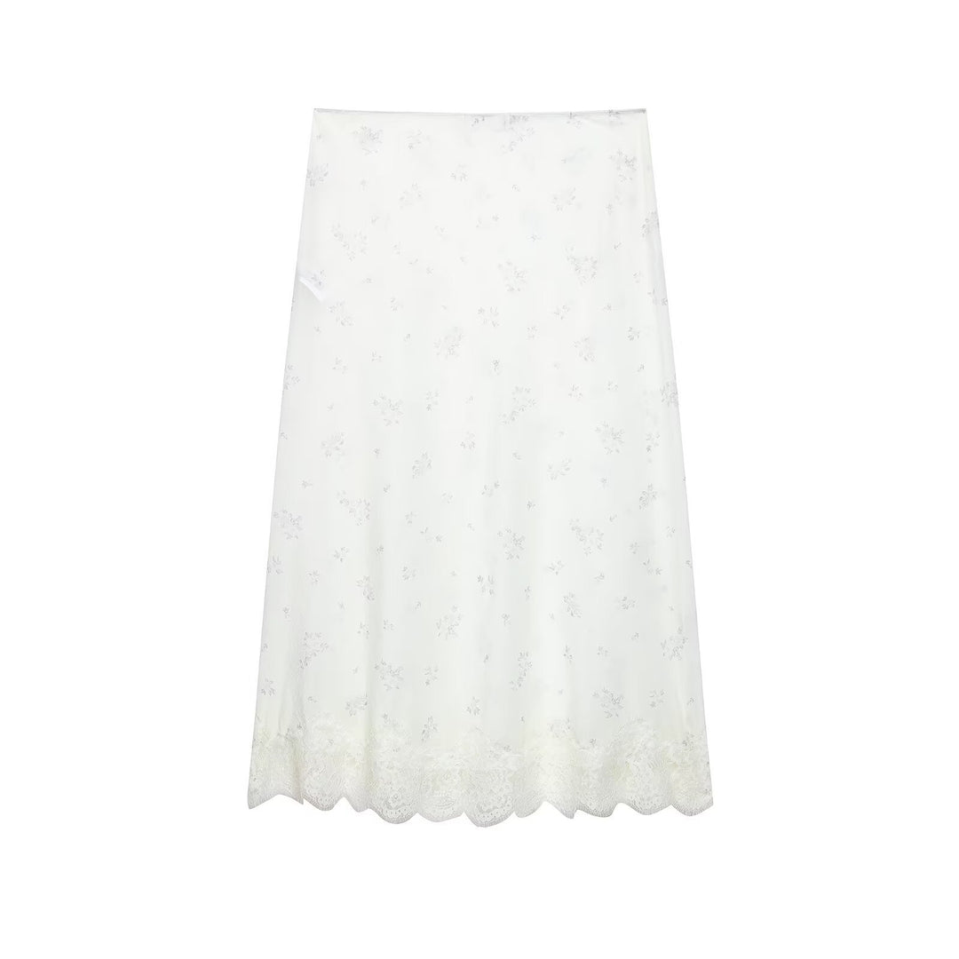 Damen Langer Unterrock mit floraler Spitzenborte und feinem Stickmesh Nord Taschen