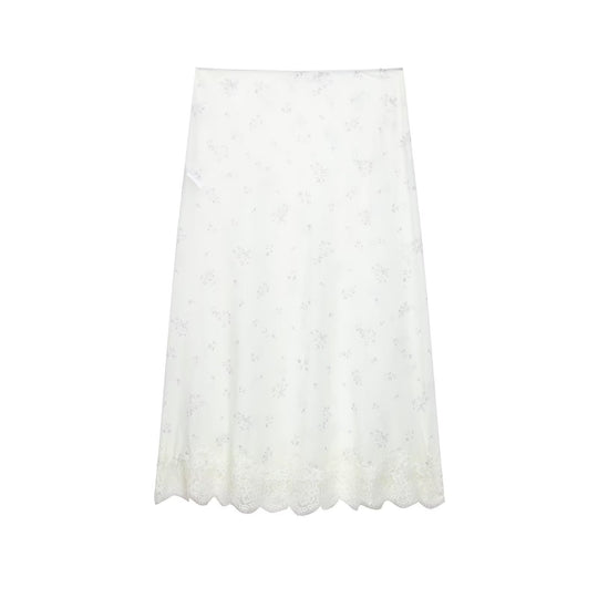 Damen Langer Unterrock mit floraler Spitzenborte und feinem Stickmesh Nord Taschen