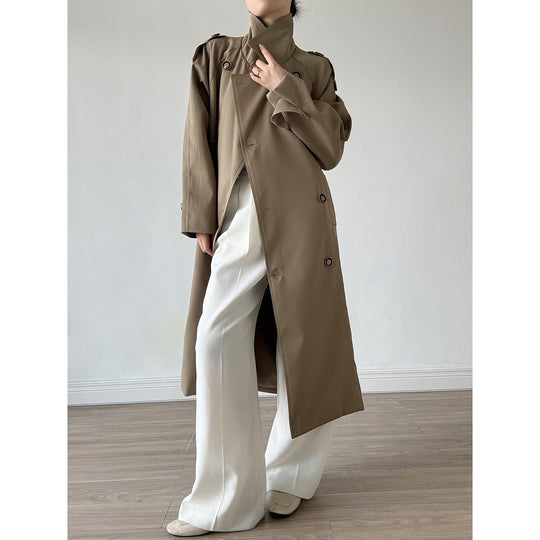 Damen Oversize Mantel im Trench-Stil mit Raglanärmeln und doppelreihiger Knopfleiste Nord Taschen