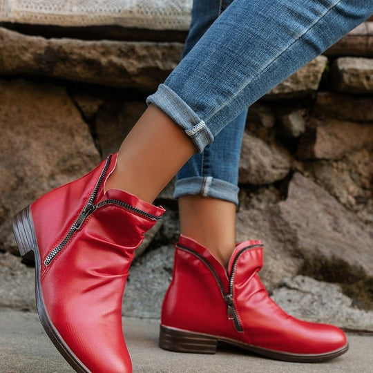 Damen Slouch‑Ankleboots mit dekorativem Reißverschluss und niedrigem Blockabsatz Nord Taschen