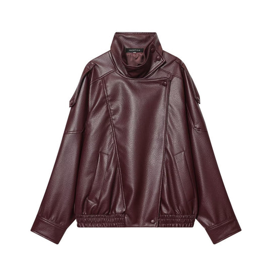 Damen Cropped Kunstleder‑Bomber mit asymmetrischer Druckknopfblende und Funnelkragen Nord Taschen