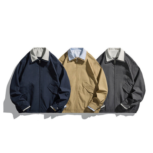 Herren Kurz geschnittene Canvas-Blousonjacke im Workwear‑Look mit kontrastierendem Hemdkragen Nord Taschen