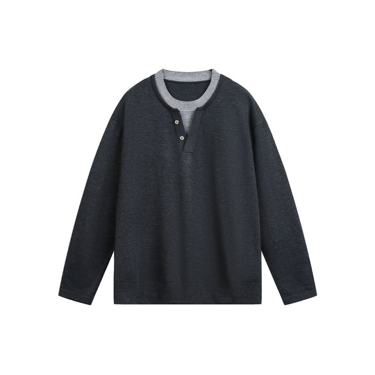Unisex Lässiges Oversize‑Sweatshirt mit Henley‑Knopfleiste und geripptem Layer‑Kragen Nord Taschen