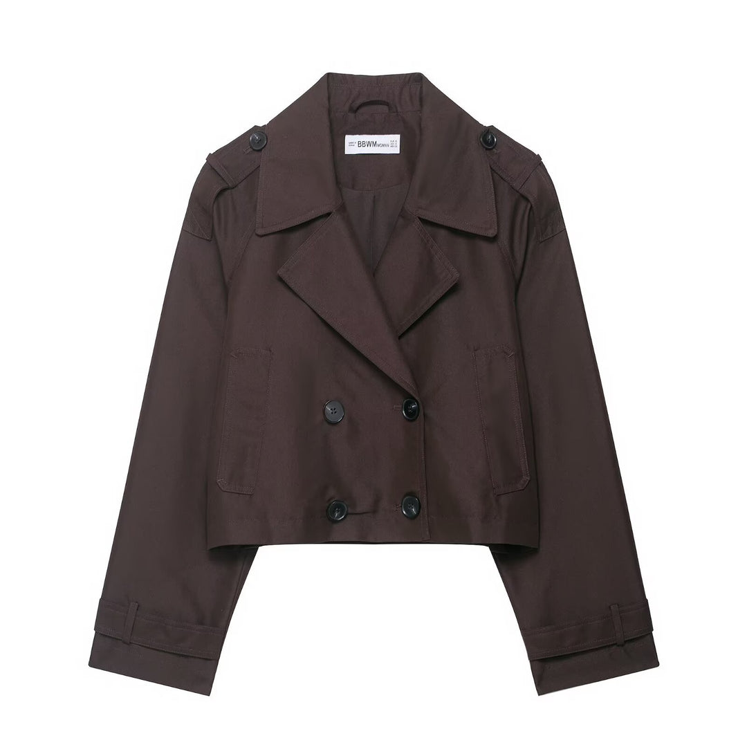 Damen 700+ Cropped‑Trenchblouson mit doppelreihiger Knopfleiste und Schulterpatten Nord Taschen