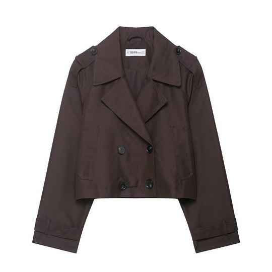 Damen 700+ Cropped‑Trenchblouson mit doppelreihiger Knopfleiste und Schulterpatten Nord Taschen