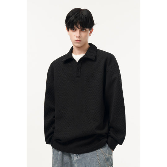 Herren Oversize-Poloshirt-Sweatshirt mit diamantstruktur, verlängertem Schnitt und Polokragen Nord Taschen