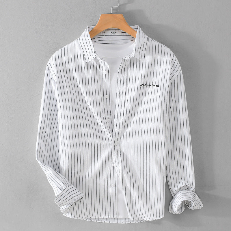 Herren Nadelstreifen-Lagenhemd im Overshirt-Stil mit dezenter Bruststickerei Nord Taschen