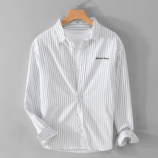Herren Nadelstreifen-Lagenhemd im Overshirt-Stil mit dezenter Bruststickerei Nord Taschen