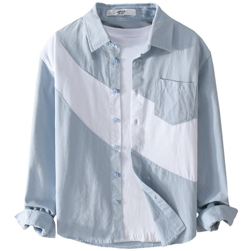 Herren Baumwoll-Overshirt mit diagonalem Colorblock, Kentkragen und Brusttasche Nord Taschen