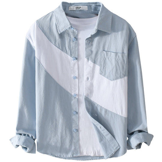 Herren Baumwoll-Overshirt mit diagonalem Colorblock, Kentkragen und Brusttasche Nord Taschen