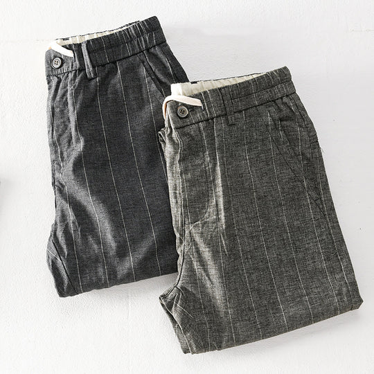 Herren lässige Hose mit elastischem Bund und Kordel schmal zulaufend Nadelstreifenoptik Nord Taschen
