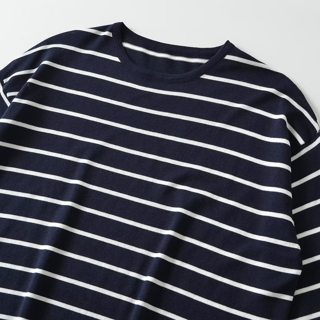 Damen Oversize-Streifenshirt mit U-Boot-Ausschnitt und 3/4-Ärmeln Nord Taschen