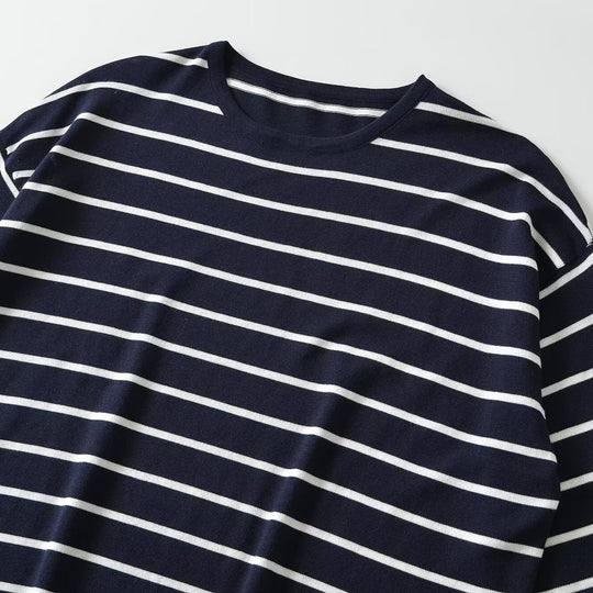 Damen Oversize-Streifenshirt mit U-Boot-Ausschnitt und 3/4-Ärmeln Nord Taschen