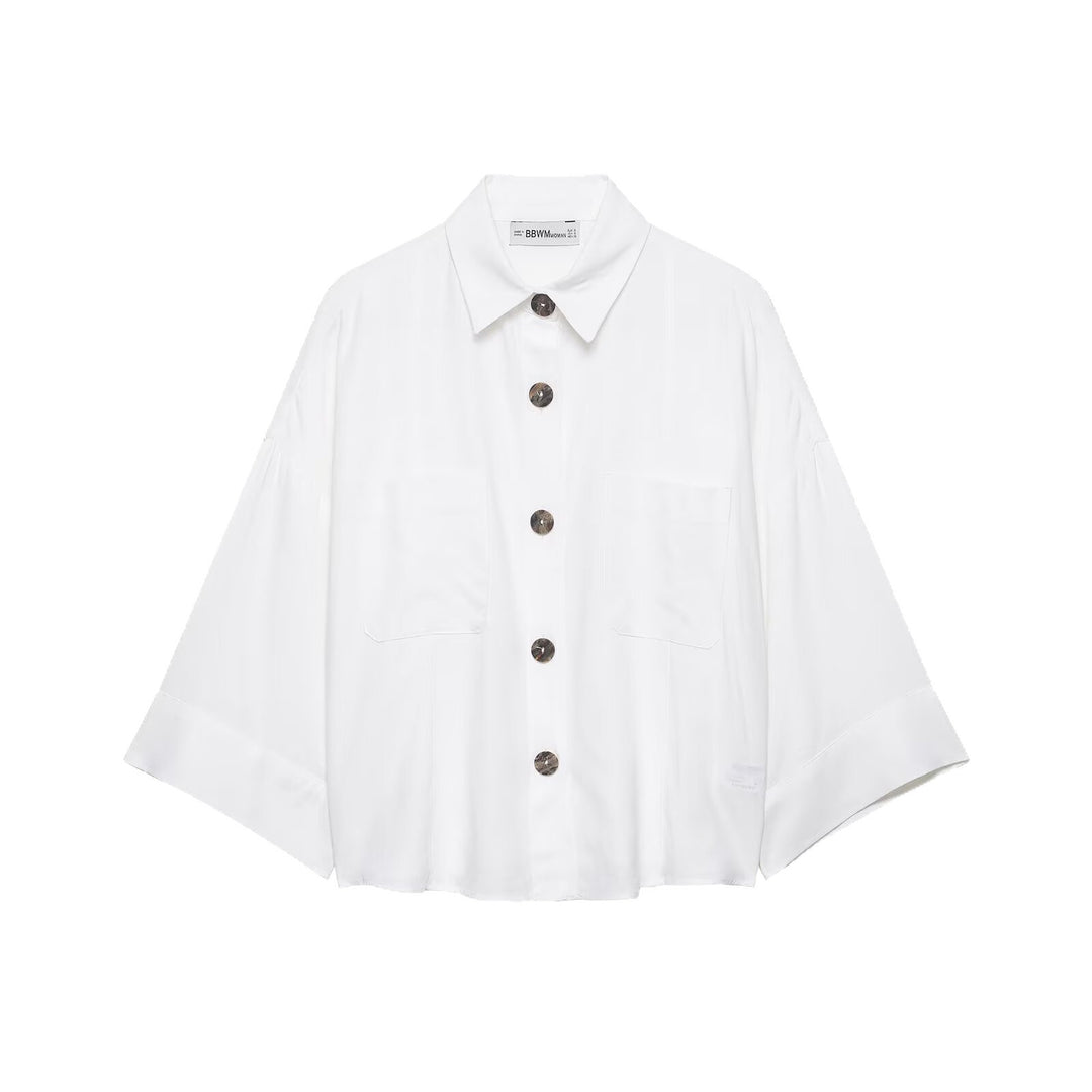 Damen Cropped Oversize‑Hemdjacke mit Kimonoärmeln und Dekoknöpfen Nord Taschen