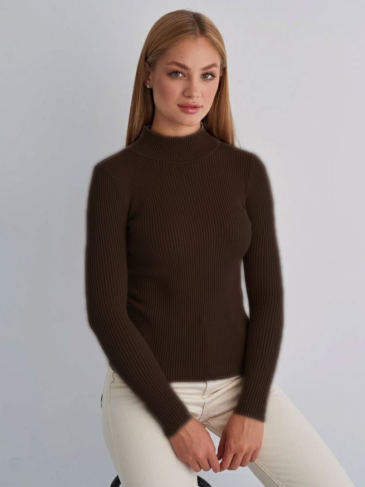 Damen Kurzgeschnittener Rippstrick‑Rollkragenpullover mit taillierter Passform Nord Taschen