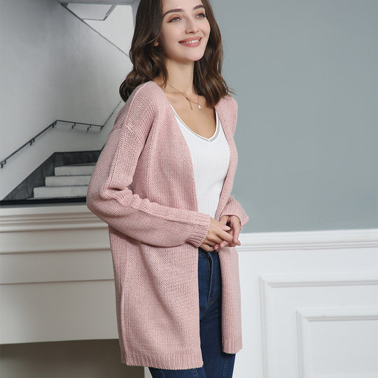 Damen Longline Strickcardigan ohne Verschluss mit offener Front und feiner Rippkante Nord Taschen