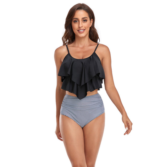 Damen Tankini-Set mit fließendem Rüschendesign und figurbetonter Bikinihose
