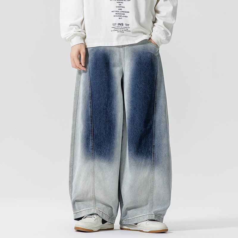Herren Weite Paneel‑Denimhose mit Ballonbeinen und tiefem Schritt Nord Taschen