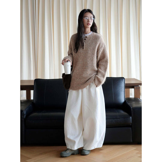 Damen Oversized Mohair-Mix V-Ausschnitt Cardigan mit Fransenabschluss Nord Taschen