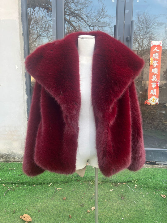 Damen Kurzbolero im Boxy-Cut aus veganem Shaggy-Kunstpelz mit XXL-Schalkragen Nord Taschen