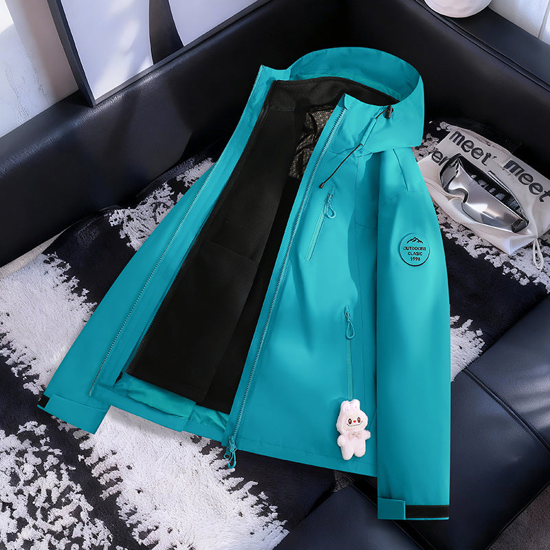 Damen Leichte wasserdichte Kapuzenjacke mit Teddy‑Charm und verdeckten Reißverschlusstaschen Nord Taschen