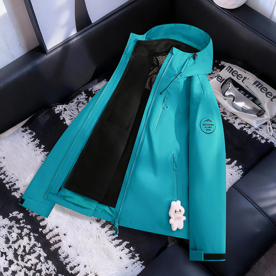 Damen Leichte wasserdichte Kapuzenjacke mit Teddy‑Charm und verdeckten Reißverschlusstaschen Nord Taschen