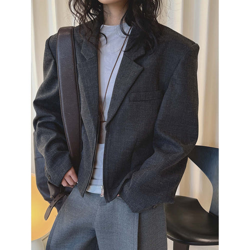 Damen Oversize Wollblend-Blazer mit markanter Schulterpartie Nord Taschen