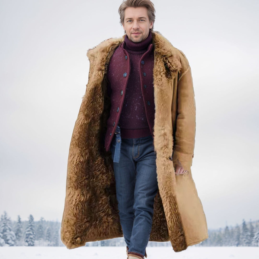 Herren Langer Relaxed-Fit Mantel mit Teddykragen und verdeckter Knopfleiste Nord Taschen