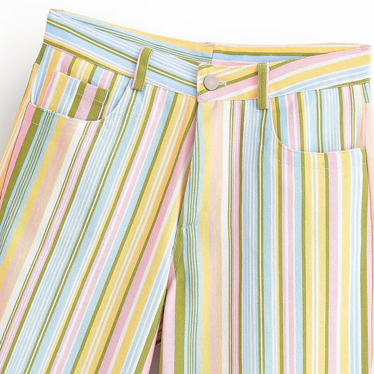 Damen Gestreifte Highwaist-Hose mit weitem Bein und Five-Pocket-Schnitt Nord Taschen