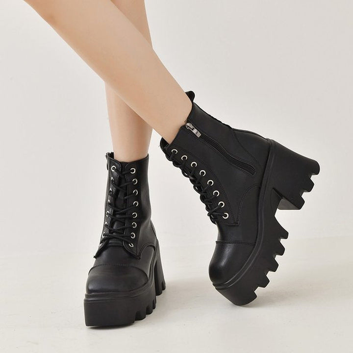 Damen Chunky Stiefel mit modischen Schnallen und robustem Plateau-Heel