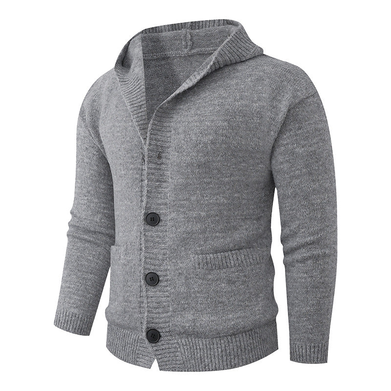 Herren Kapuzen-Strickcardigan aus Thermo-Feinstrick mit durchgehender Knopfleiste und Eingrifftaschen Nord Taschen