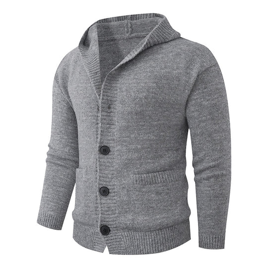 Herren Kapuzen-Strickcardigan aus Thermo-Feinstrick mit durchgehender Knopfleiste und Eingrifftaschen Nord Taschen