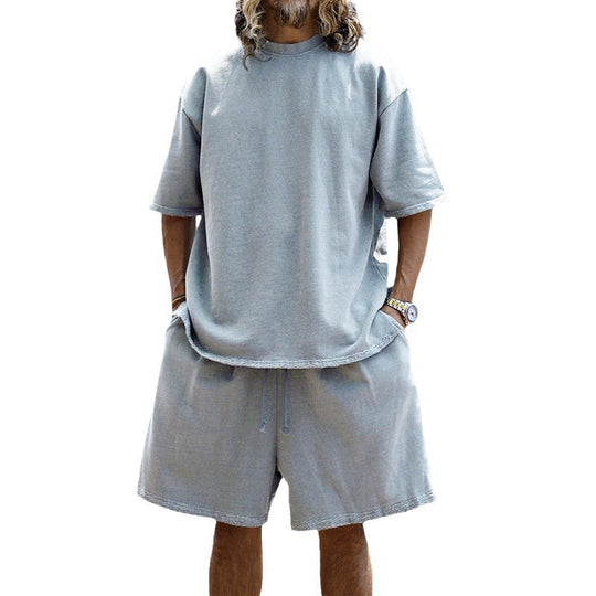 Herren nan oversized Loungewear-Set mit Boxy-Shirt Kordelbund-Bermuda und weichem Baumwollmix