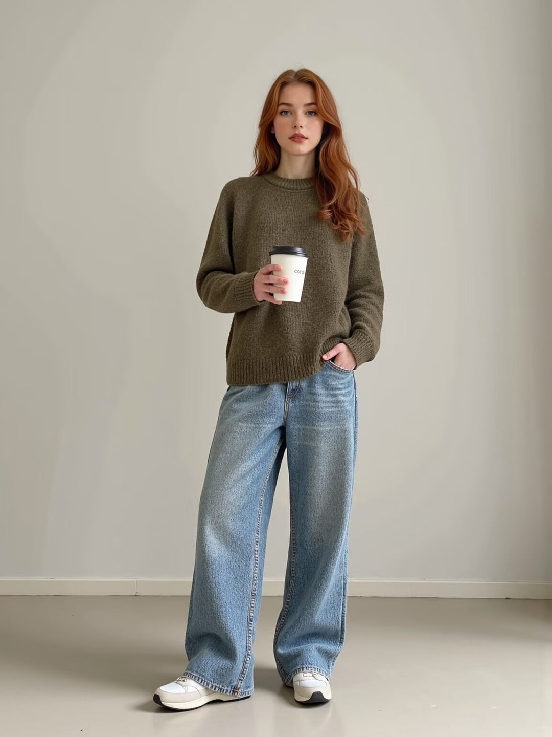 Damen Oversize Mohair‑Optik Pullover mit Rundhalsausschnitt und Raglanärmeln Nord Taschen