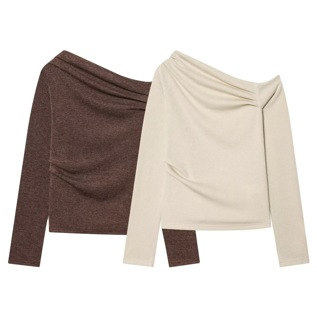 Damen Schulterfreier Feinstrick-Longsleeve mit drapiertem Wasserfallkragen Nord Taschen