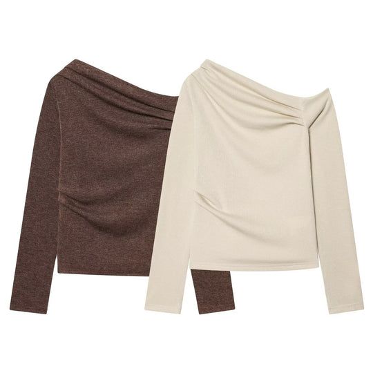 Damen Schulterfreier Feinstrick-Longsleeve mit drapiertem Wasserfallkragen Nord Taschen