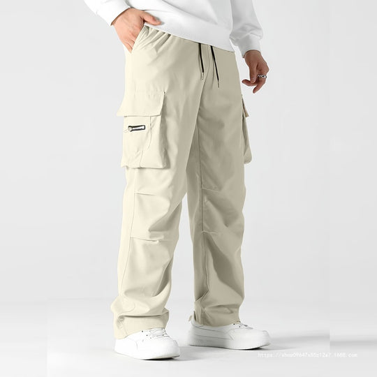Herren weite Utility-Cargohose mit Tunnelzugbund, Knieabnähern und Multifachtaschen Nord Taschen