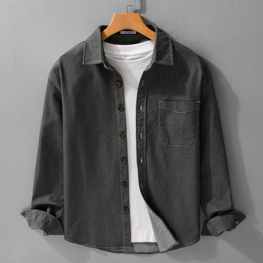 Herren Denim-Overshirt mit aufgesetzter Brusttasche und Kontrastnähten Nord Taschen
