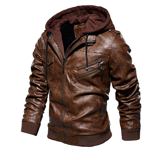 Herren Trendige Lederjacke mit Kapuze Nord Taschen